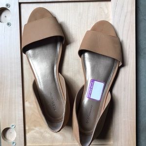 Open toe sandy colored flats